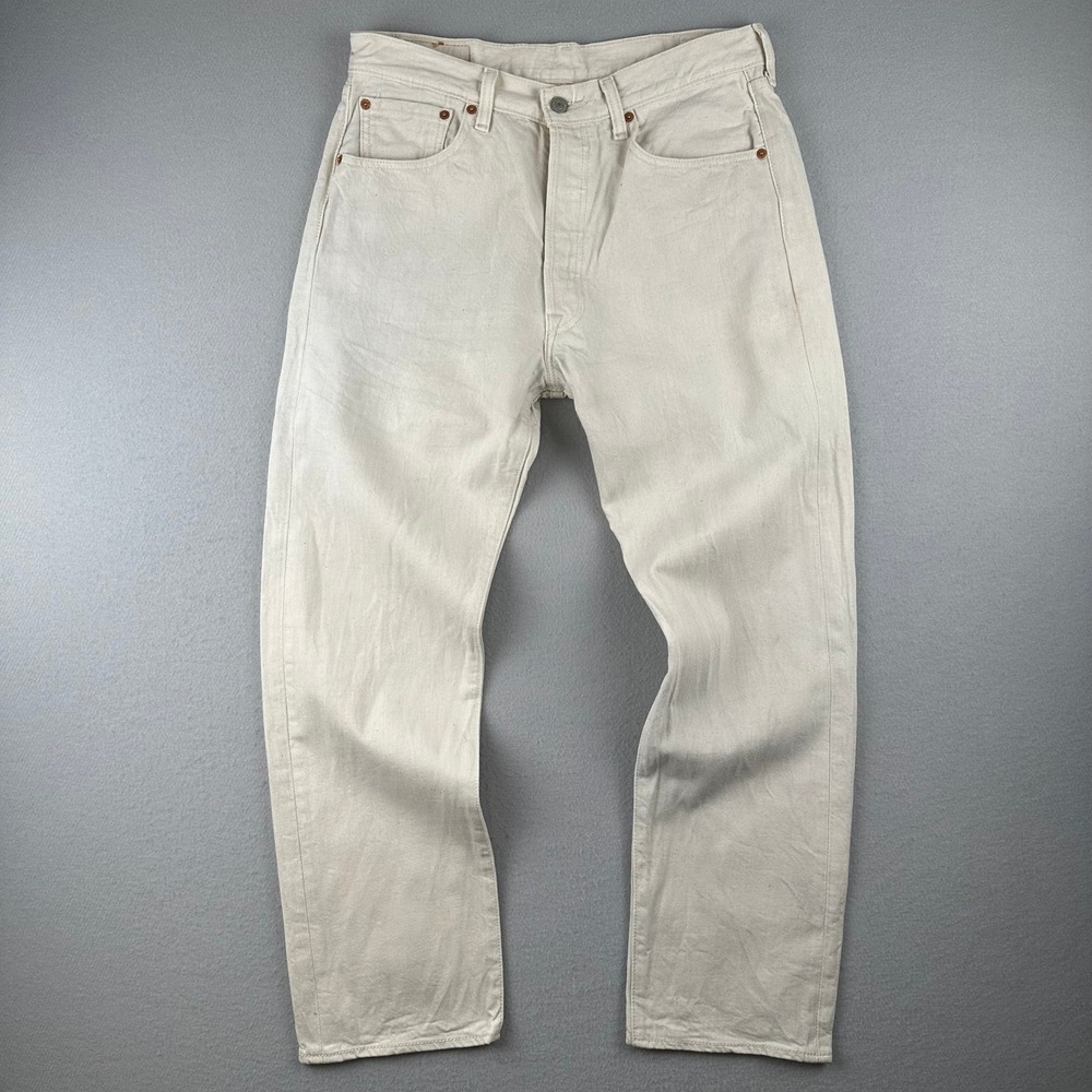 Levi's 501 Jeans Mens 34x32 Off White White Oak Cone Denim Straight Leg Pants